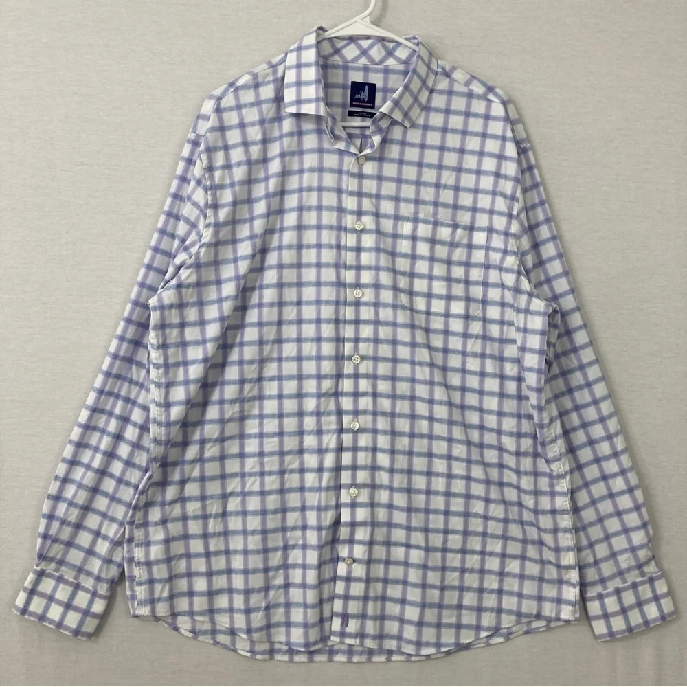 Johnnie-O Prep-formance Nylon Polyester Stretch Plaid Long Sleeve Button Up XL